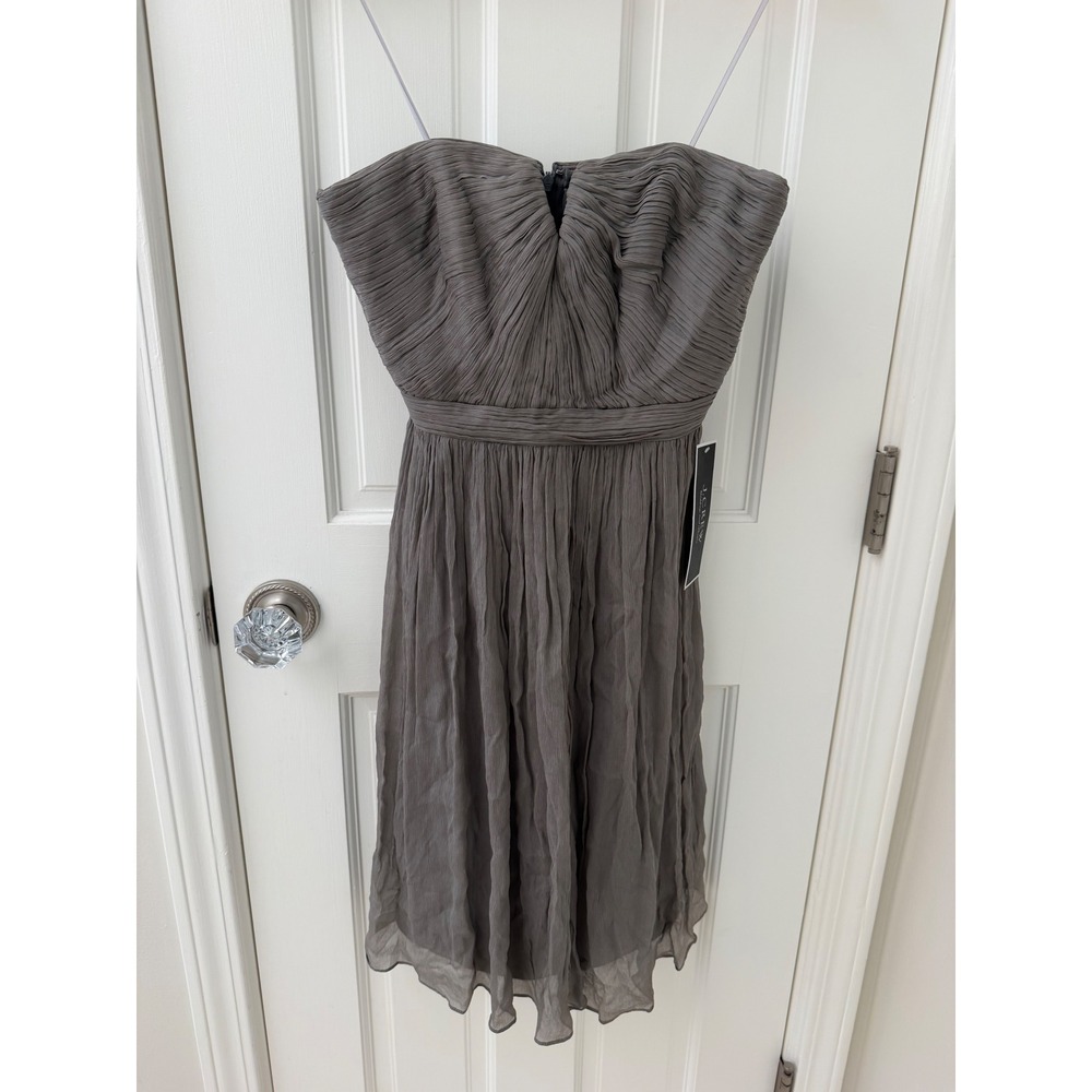 NWT J.Crew Nadia Strapless Silk Chiffon Dress Gray Size 0 Formal Wedding Guest